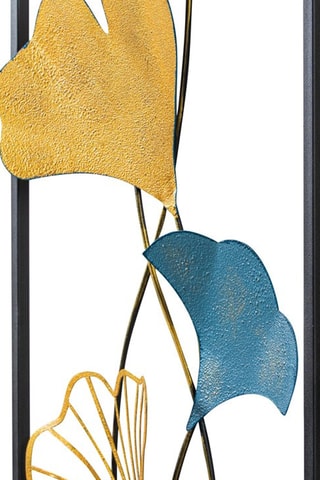 Décoration murale Fleurs - 32 x 5 x 90 cm - Bleu et doré