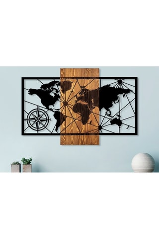 Décoration murale en bois World Map - 84 x 57 cm -  Noir et naturel