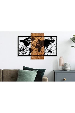 Décoration murale en bois World Map - 84 x 57 cm -  Noir et naturel