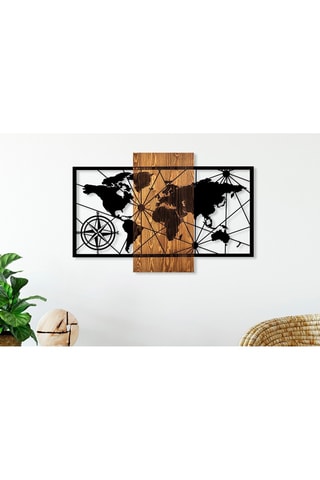 Décoration murale en bois World Map - 84 x 57 cm -  Noir et naturel