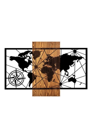 Décoration murale en bois World Map - 84 x 57 cm -  Noir et naturel