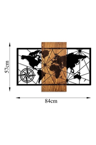 Décoration murale en bois World Map - 84 x 57 cm -  Noir et naturel