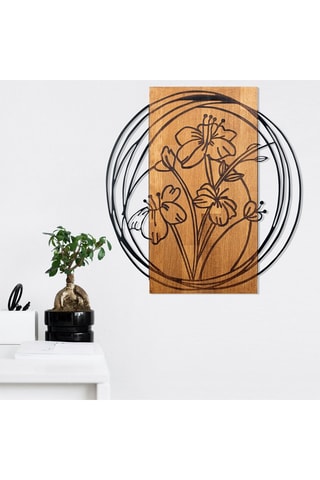 Décoration murale en bois Orchid - 55 x 57,5 cm - Naturel et noir