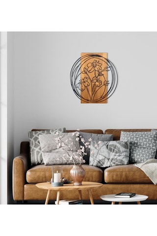 Décoration murale en bois Orchid - 55 x 57,5 cm - Naturel et noir