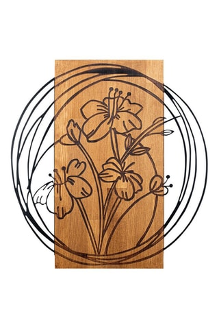 Décoration murale en bois Orchid - 55 x 57,5 cm - Naturel et noir