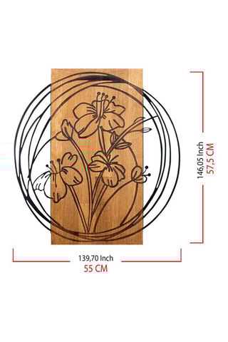 Décoration murale en bois Orchid - 55 x 57,5 cm - Naturel et noir