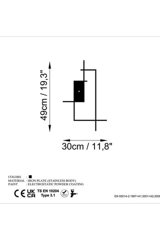 Horloge murale 
Noir - 49 x 30 cm