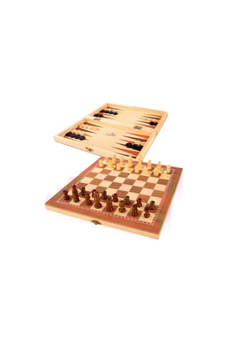 Jeux de dames, d’échecs et de backgammon 3 en 1 en bois - 65 pièces - Dès 6 ans