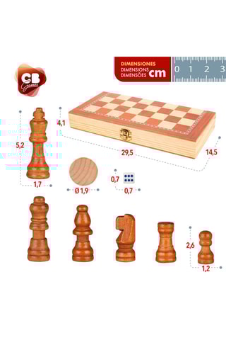 Jeux de dames, d’échecs et de backgammon 3 en 1 en bois - 65 pièces - Dès 6 ans