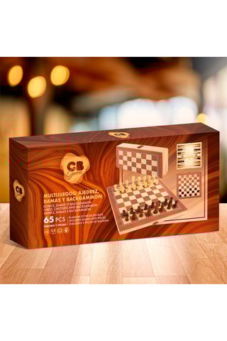 Jeux de dames, d’échecs et de backgammon 3 en 1 en bois - 65 pièces - Dès 6 ans