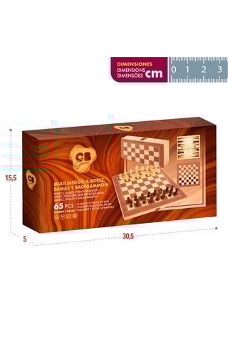 Jeux de dames, d’échecs et de backgammon 3 en 1 en bois - 65 pièces - Dès 6 ans