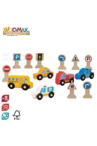Véhicules et panneaux de circulation en bois - 15 pièces - Dès 18 mois