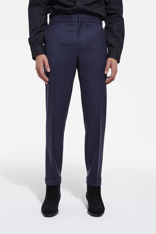 Pantalon droit en laine - Bleu marine chiné