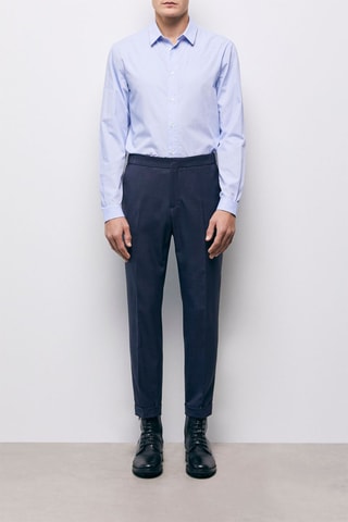 Pantalon droit en laine - Bleu marine chiné