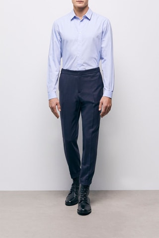 Pantalon droit en laine - Bleu marine chiné