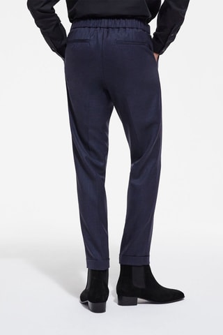 Pantalon droit en laine - Bleu marine chiné