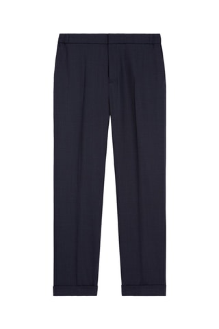 Pantalon droit en laine - Bleu marine chiné