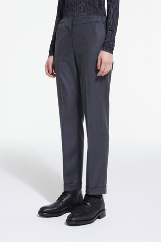 Pantalon droit en laine - Gris foncé chiné