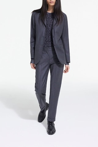 Pantalon droit en laine - Gris foncé chiné