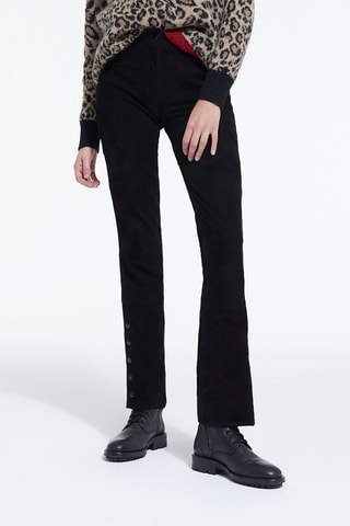 Pantalon droit en cuir de chèvre - Noir