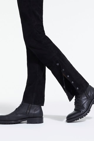 Pantalon droit en cuir de chèvre - Noir