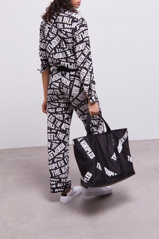 Pantalon wide legs en soie - Noir et blanc