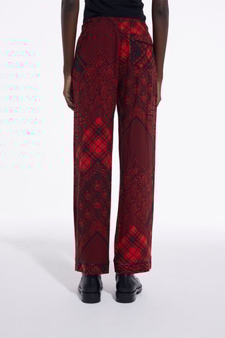 Pantalon droit en soie - Rouge et noir