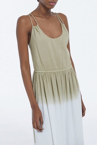 Robe longue dip and dye - Kaki et blanc