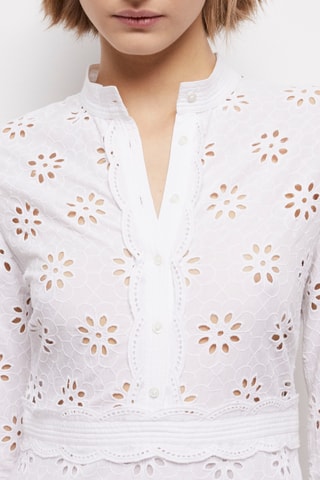 Robe midi en broderie anglaise - Blanc