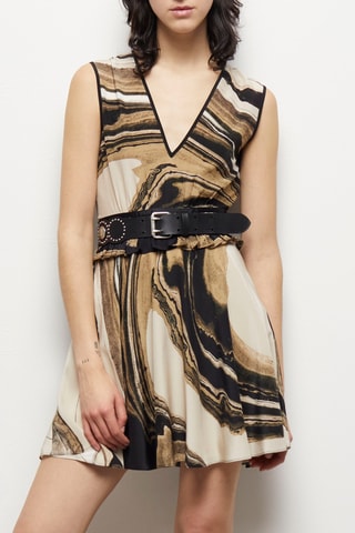 Robe patineuse en soie - Beige et marron