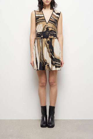 Robe patineuse en soie - Beige et marron