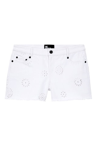Short en jean et broderie anglaise - Blanc