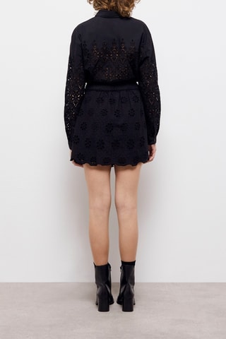 Jupe patineuse en broderie anglaise taille haute - Noir