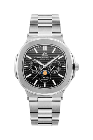 Montre à quartz en acier L'Envie - Compteur phases de lune - Argenté et noir