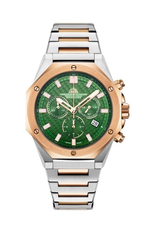 Montre à quartz en acier Raidillon - Chronographe - Argenté et vert