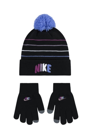 Bonnet à pompon et gants - Noir 