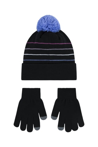 Bonnet à pompon et gants - Noir 