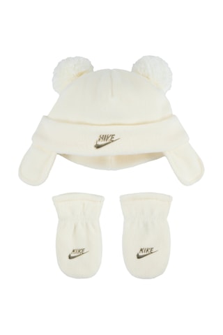 Bonnet aviateur et moufles molletonnés - Ecru