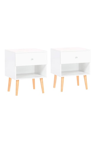 2 tables de chevet 1 tiroir Emmie - Imitation bois et blanc