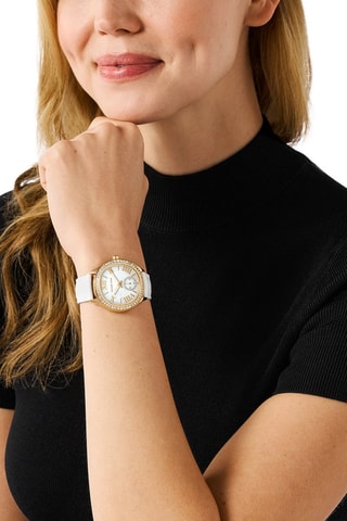 Montre à quartz en cuir - Blanc et doré