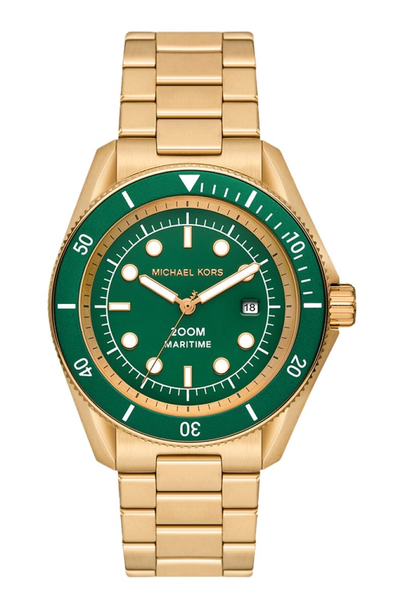 Montre+à+quartz+en+acier+-+Dore+et+vert