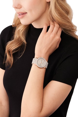 Montre à quartz en acier - Chronographe - Gris clair et rose