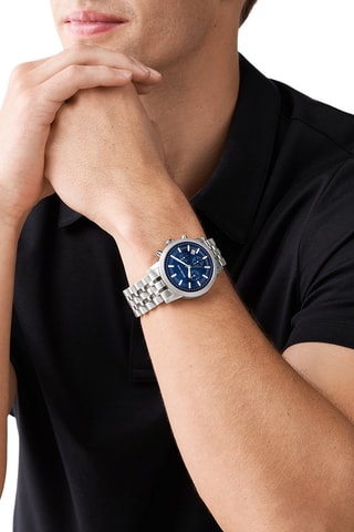 Montre à quartz en acier - Chronographe - Noir et bleu