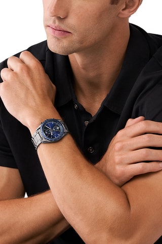 Montre à quartz en acier - Tachymètre - Gris et bleu