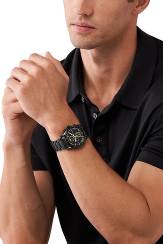 Montre à quartz en acier - Tachymètre - Noir