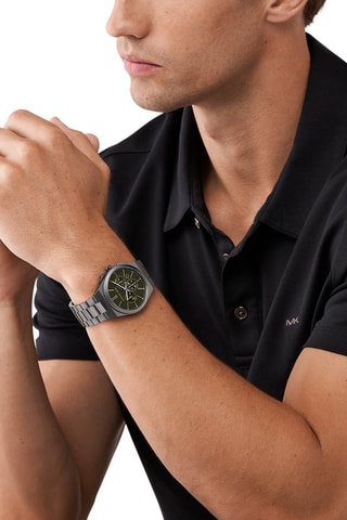 Montre à quartz en acier - Chronographe - Gris foncé et vert