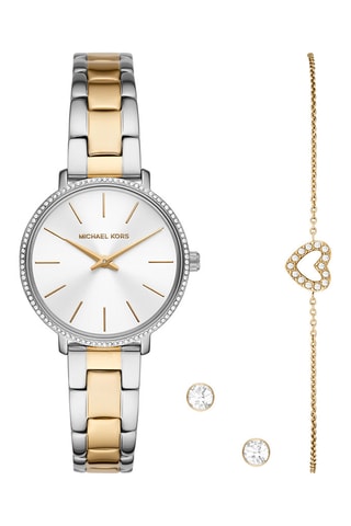 Coffret montre à quartz en acier, bracelet et puces - Doré et argenté