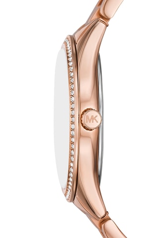 Coffret montre à quartz en acier, collier et puces - Doré rose et blanc