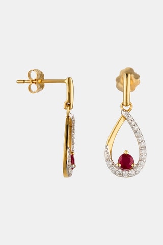 Boucles d'oreilles - Or jaune 18 carats, rubis et diamants