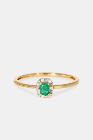 Bague - Or jaune 18 carats, émeraude et diamants